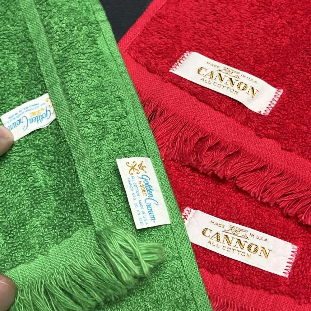 Vtg Christmas Hand Towels Embroidered Santa, Bells, Golden Crown & Cannon USA